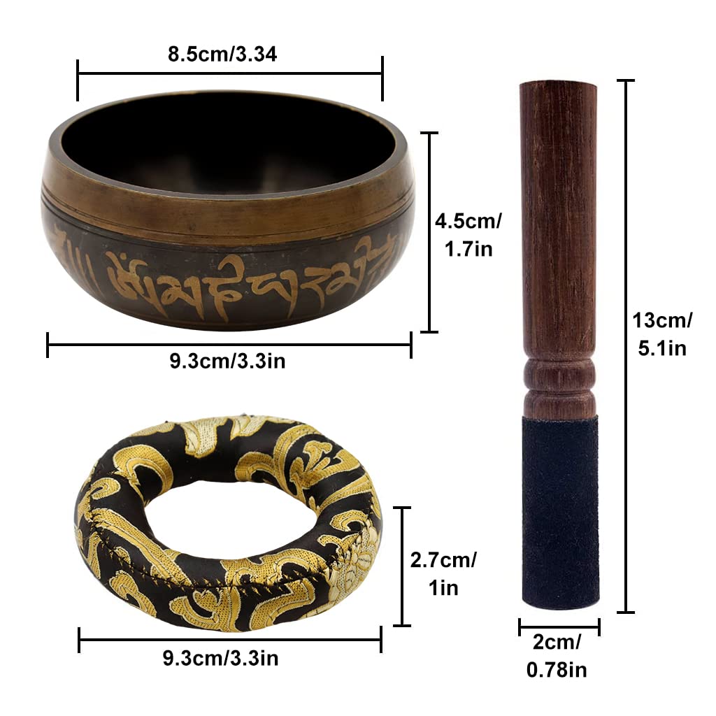 HASTHIP Tibetan Singing Bowl Set for Meditation and Yoga featuring 3.74 in Handmade Copper Bowl | Includes Silk Cushion and Leather Mallet