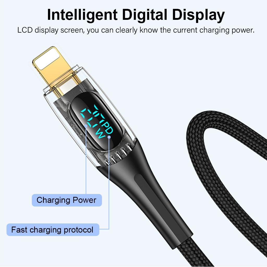 Verilux® Type C Cable, 3.9ft Type C to Light-ning, PD 20W Fast Charging Cable LCD Display Type C Extension Cable for iPhone Charging Cable for iPhone 15/14/13/12