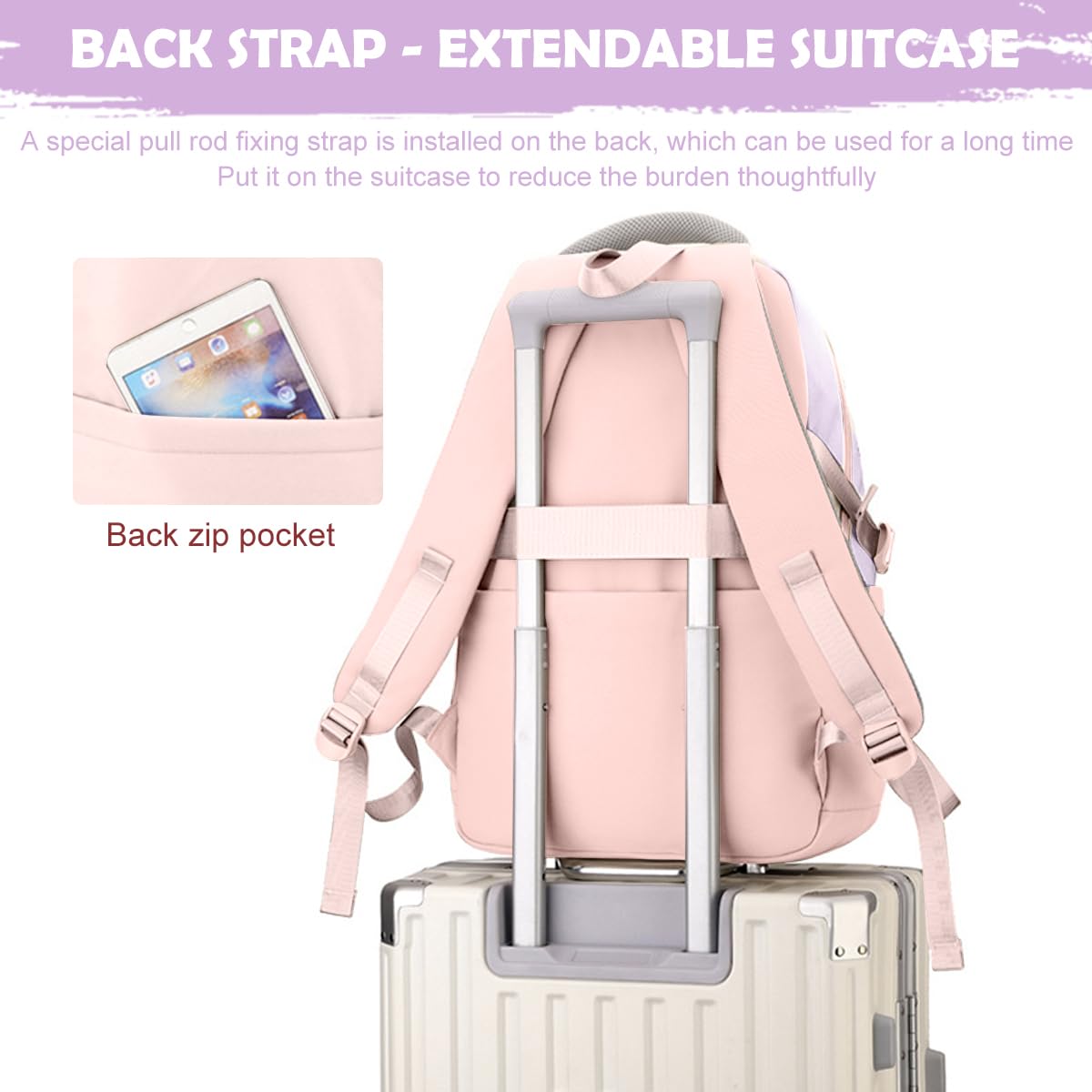 PALAY Girls Backpack for School and Travel with Padded Straps & Multi Compartments | Pink Nylon 3 PCS Set