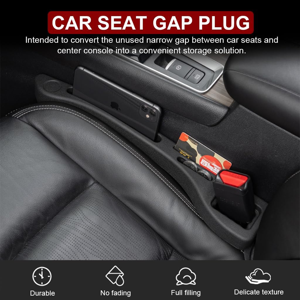 STHIRA Car Seat Gap Filler Organizer for Space Maximization with Three Grooves | 2Pcs Sleek Black Compatible with Most Cars