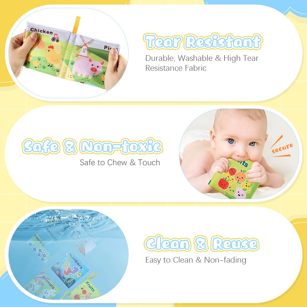 SNOWIE SOFT Cloth Books for Babies with Rustling Sound and 6 Themes | Washable Sensory Toy