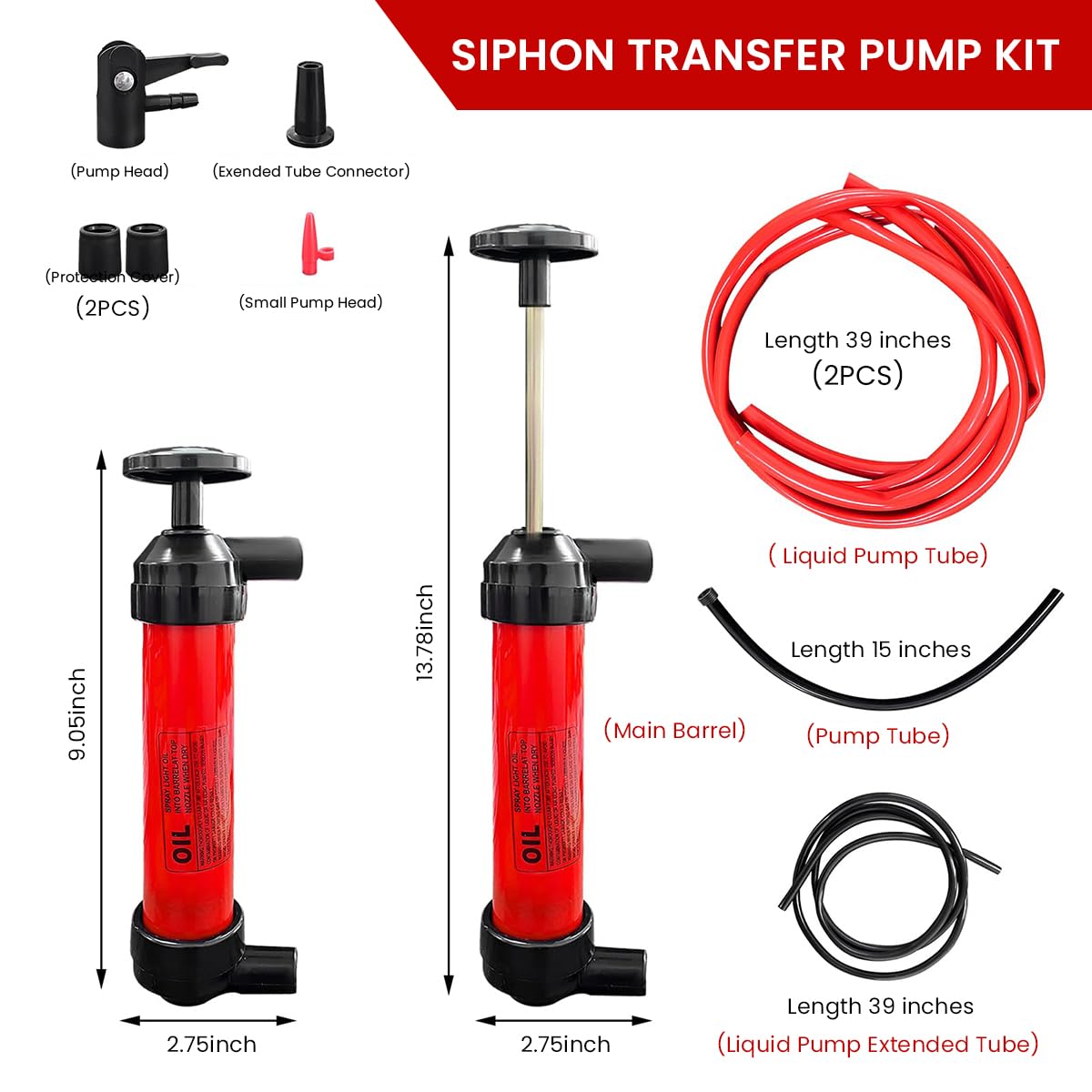 STHIRA® Fuel Pump Fuel Injector 2 in 1 Fuel Pump Manual Air Pump with Interchangeable Fuel Hoses, Airline Hose, Air Valve Connector, Adapters & Nozzle Multi Purpose Manual Fuel Pump for Fuel Transfer