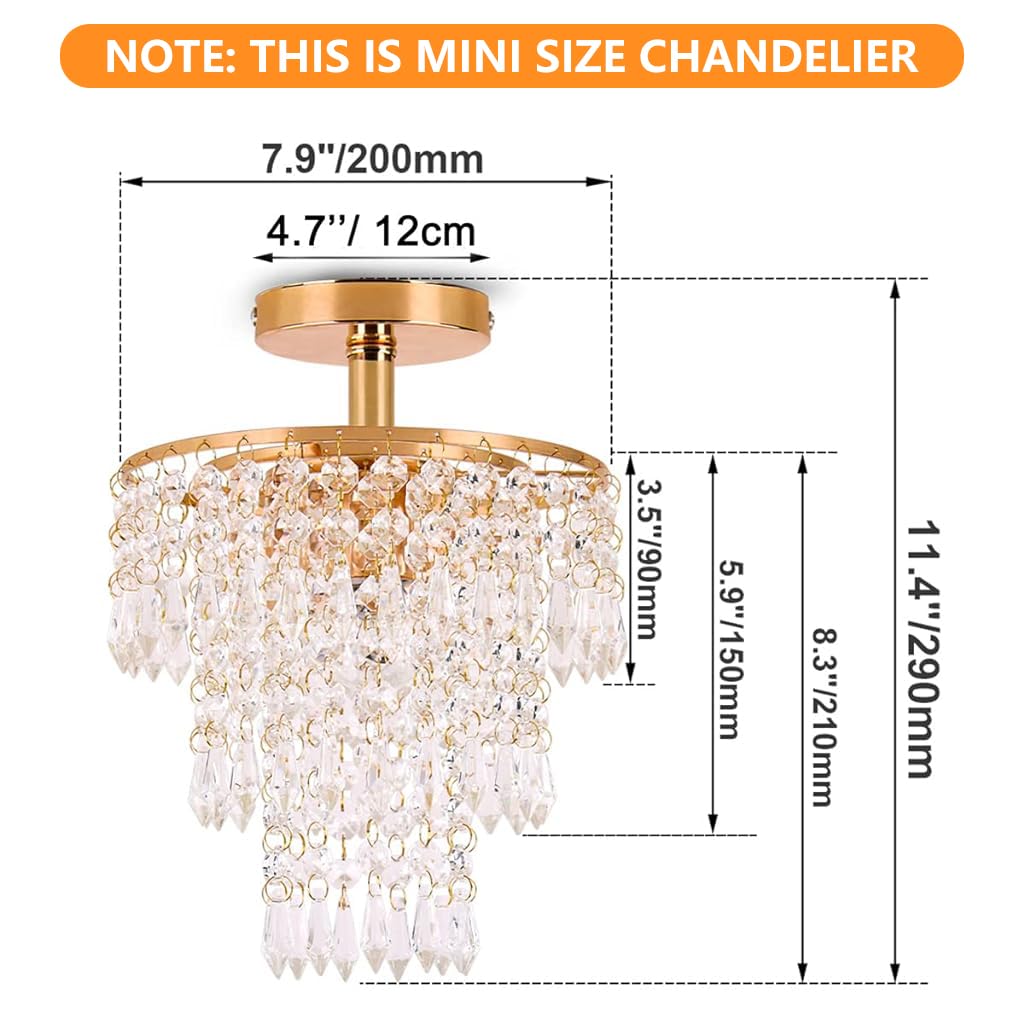 ELEPHANTBOAT Mini Crystal Chandelier for Living Room with 3 Tiers Raindrop Design | 11.4 in Ceiling Light Fixture