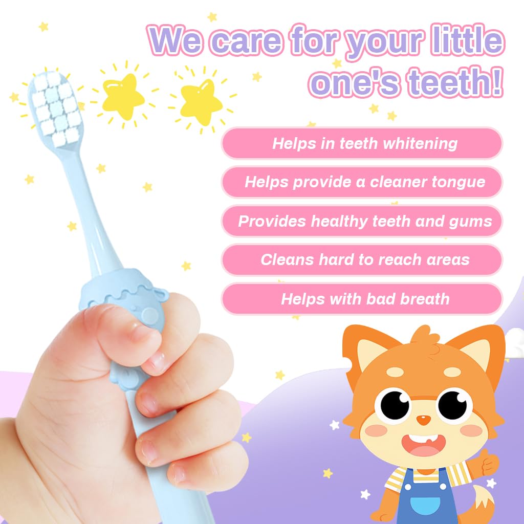 HANNEA Kids Toothbrush Set with Ultra Soft 0.12mm Bristles and Ergonomic Non Slip Handles | 8pcs for Ages 3–12