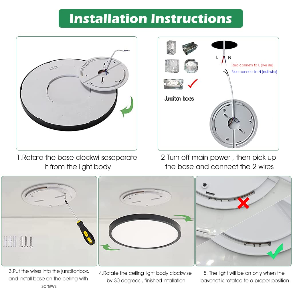 ELEPHANTBOAT LED Ceiling Light for Living Room with 24W Ultra Thin 9 in Design | 6500K Bright White