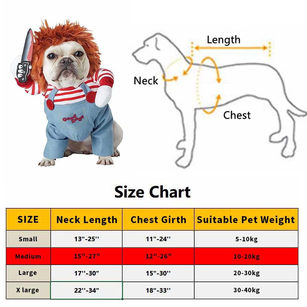 Qpets® Dog Clothes Hairpiece Costume Set, Funny Dog Clothes Deadly Doll Cosplay Costume for Halloween Party Funny Costume Dog Clothes Party Costume for Small Medium Dogs (Medium Size)