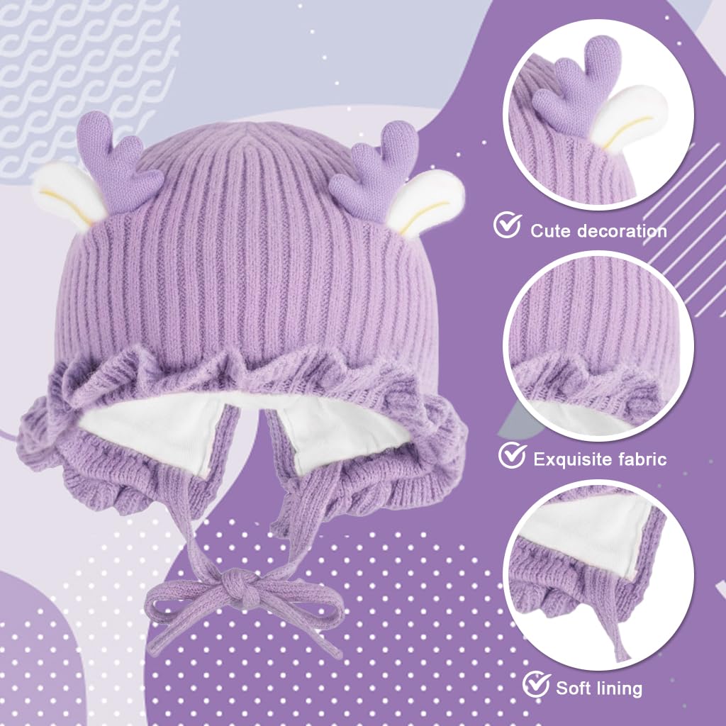 Zibuyu Knitted Baby Deer Antler Hat with Chin Strap for 3–24 Months | Soft Wool Beret