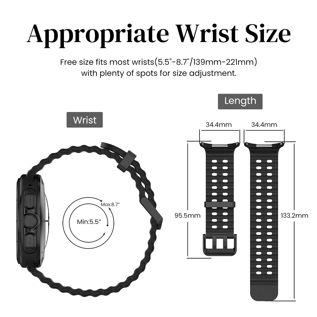 ZORBES® Fashion Silicone Watch Band for  Samsung Galaxy Watch 7 Ultra 47mm Porous Adjustable Size Silicone Watch Strap Men Women Fashion Sport Athleisure Band Samsung Galaxy Watch 7 Ultra