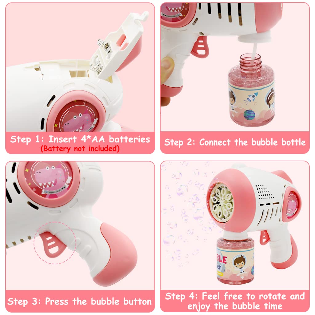 PATPAT Bubble Gun for Kids with 8 Nozzle LED Bubble Maker and 1 Bottle Solution | Pink Toy