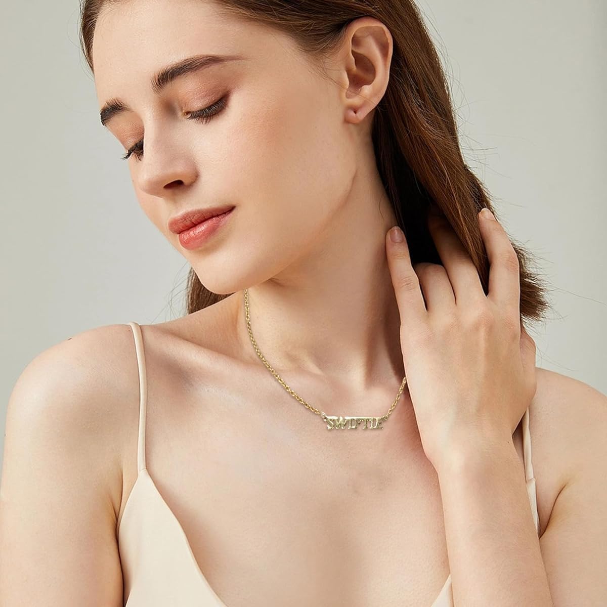 Venzina Taylor Necklace for Women featuring Swift Pendant in Gold Plated Stainless Steel | Gift for Fans