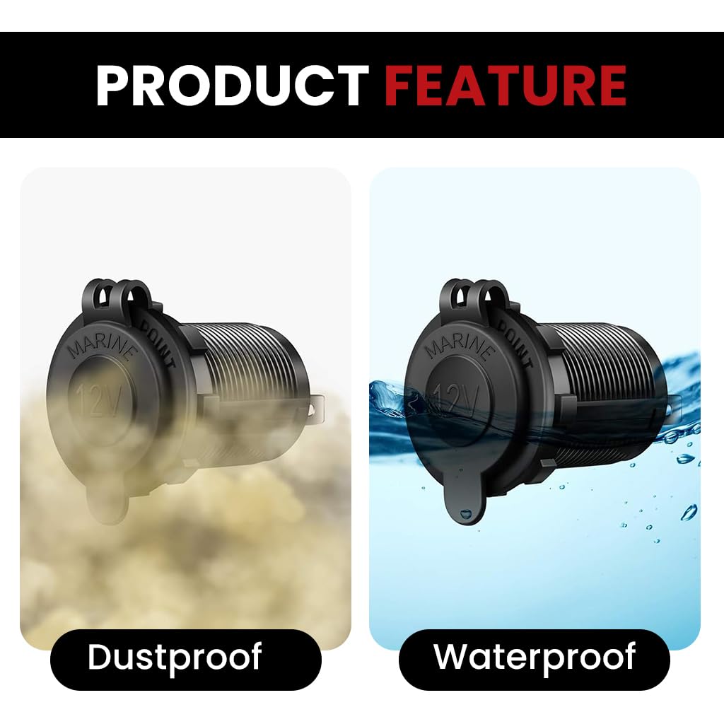 STHIRA Cigarette Lighter Socket USB Charger for Car RV Boat Motorcycle | 2Pack 12V Waterproof Adapter