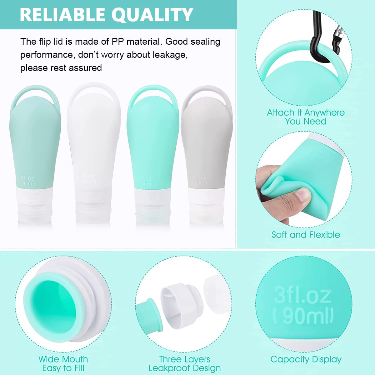 MAYCREATE Travel Bottles Set for Toiletries featuring 14pcs Leakproof Silicone Containers | Refillable Kit with Cream Jars and Spray Bottles