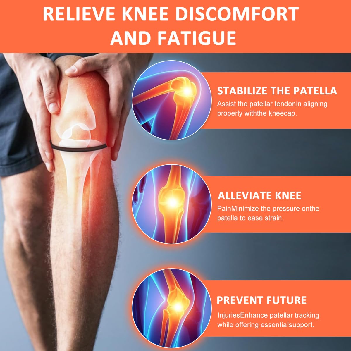 HANNEA Knee Support for Running with Silicone Patella Rings and Adjustable Straps | 2 Pairs 4PCS Pink and Orange