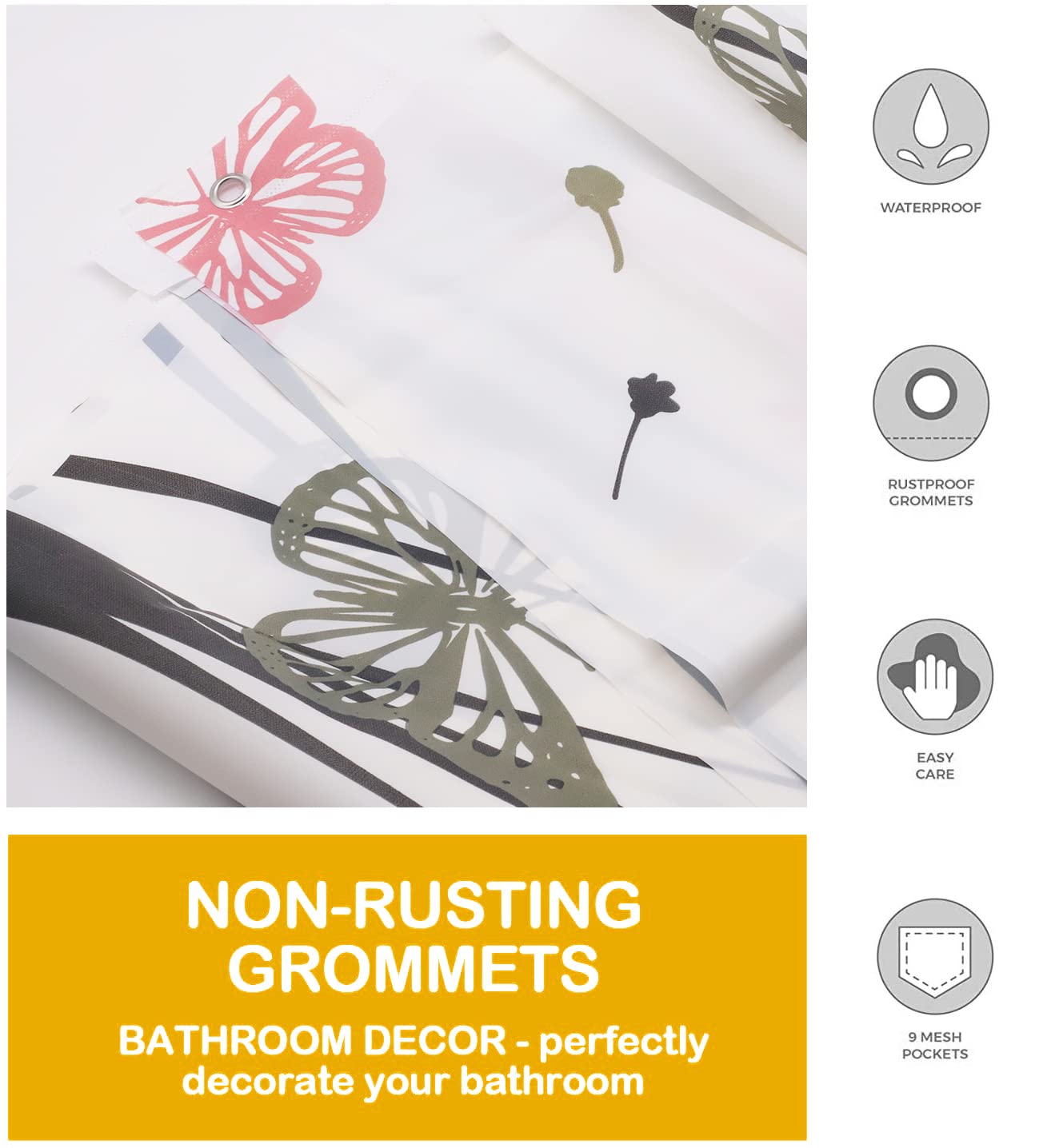 HASTHIP Shower Curtain for Bathroom with 14 Hooks featuring Orange Dandelion Print 70.8x70.8 in Fabric | Waterproof Quick Dry PEVA