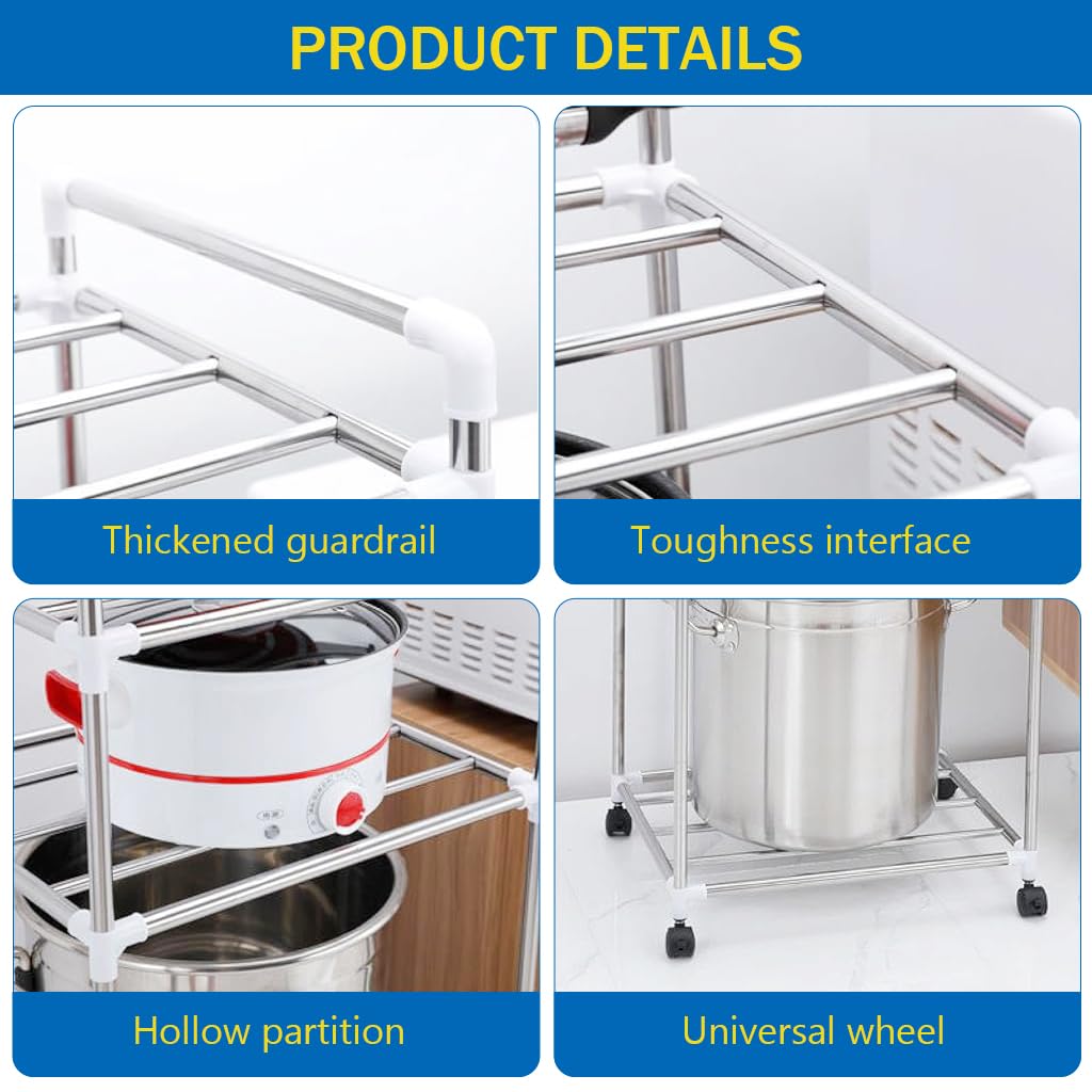 Supvox Tabletop Pan Organizer Rack for Kitchen Countertop with 5 Tiers and Wheels | Stainless Steel Space Saving Holder for Pots and Pans