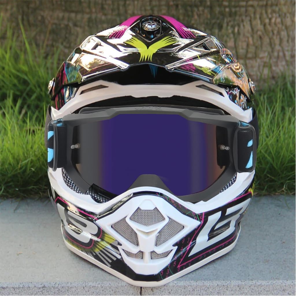Proberos Motorcycle Goggles for Dirt Bike and ATV Riding with UV Protection Foam Padding and Adjustable Headband Blue