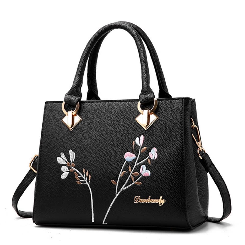 PALAY® Handbags For Women Handle Bag Shoulder Bag Tote Bag, Ladies Purse PU Handbag Exquisite Embroidery Classic Black Handbag Women Gift Birthday Girls