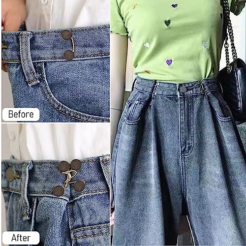 Venzina® 4 Sets Jeans Button Adjustable Waist Buckle, Instant No Sewing Metal Buttons for Loose Jeans Pants, Detachable Adjustable Pant Waist Tightener Pins