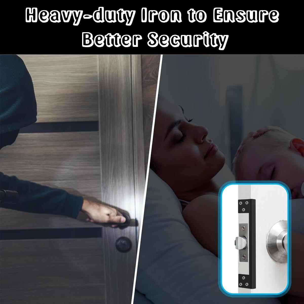 HASTHIP Stainless Steel Door Latch Guard for Outswing Door Security featuring 11 in L‑Shape Plate | Black Lock Shield