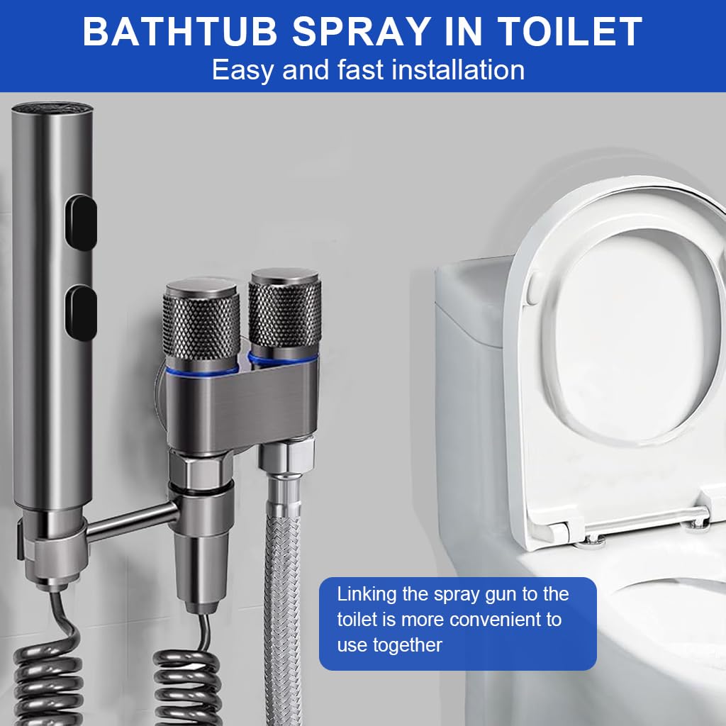 HASTHIP Toilet Spray Gun Kit with Dual Valve Controls and Spring Coiled Hose | Stainless Steel