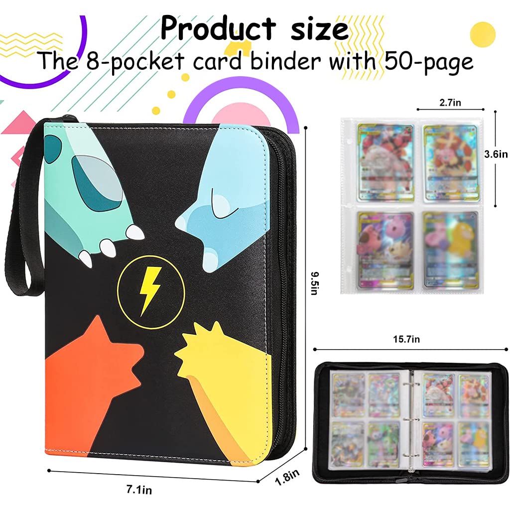 PATPAT  Poke-mon Binder, Cards Collector Album Holder for 400 Poke-mon Cards Cartoon Prints Zipper Bag Trading Card Binder Poke-mon Cards Collection Bag Game Cards Case Gift for Kids Boys Girls