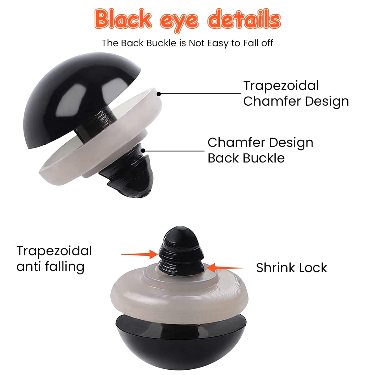 ZIBUYU Safety Eyes for Doll Making with Washers 142 pcs Assorted Sizes Black Plastic | DIY Crafts