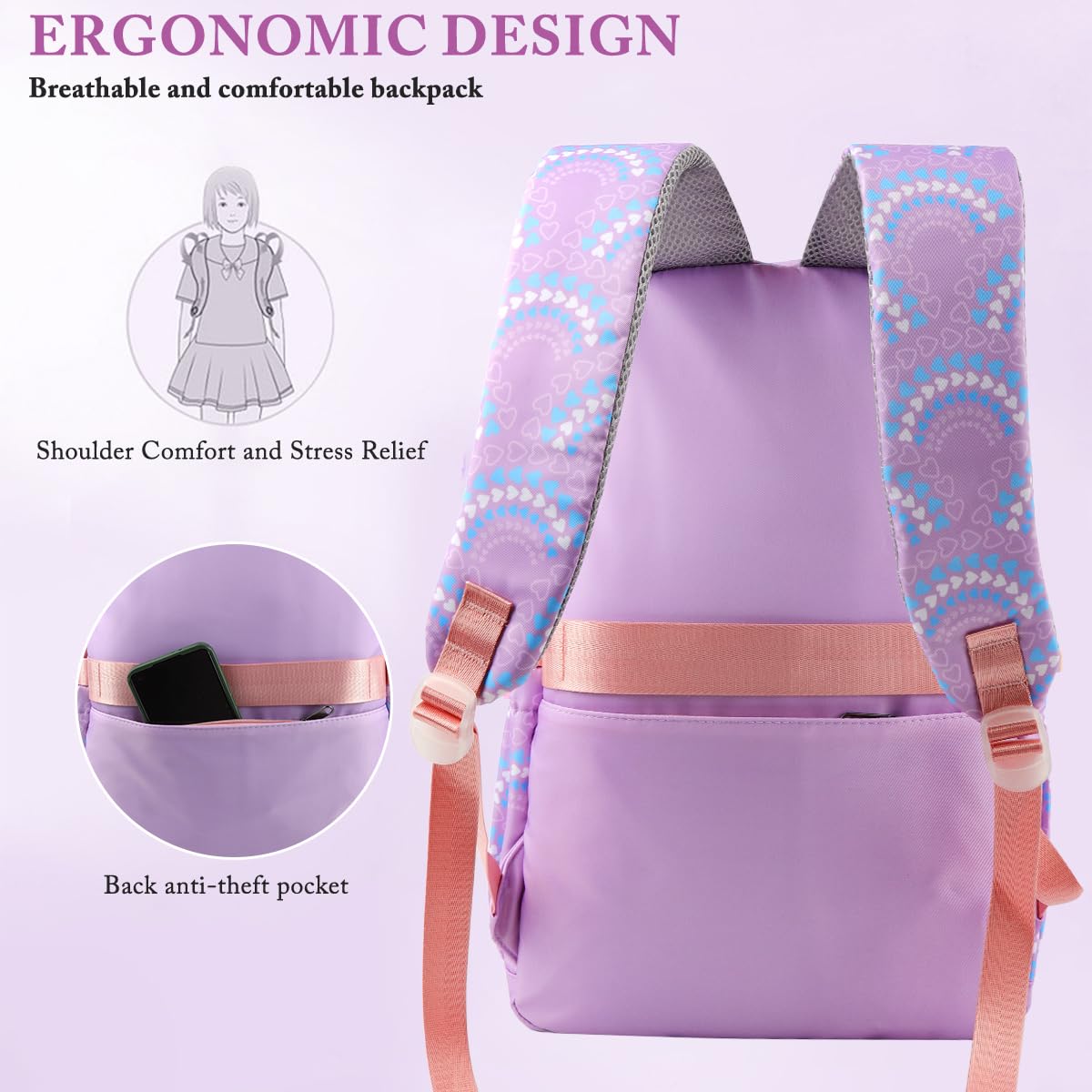 PALAY School Bag for Women with 14 Inch Laptop Compartment and Multi Pocket Design | Waterproof Oxford Backpack Set