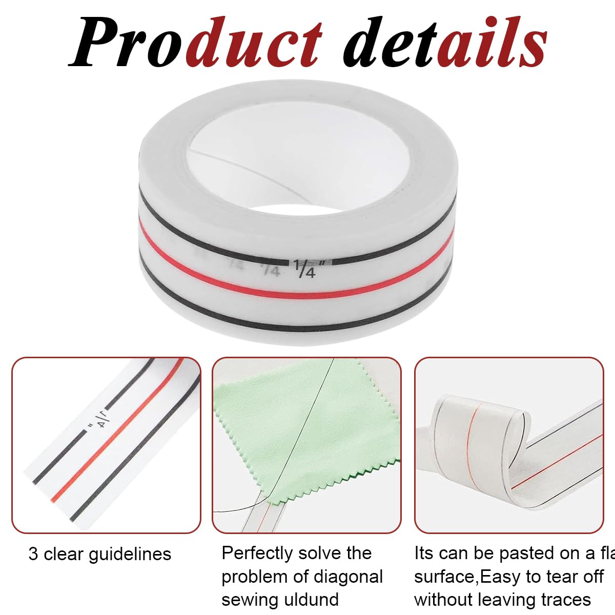 HASTHIP Diagonal Seam Tape for Sewing with 1/4 Inch Guide Line 10 Yard Roll | Easy Removal