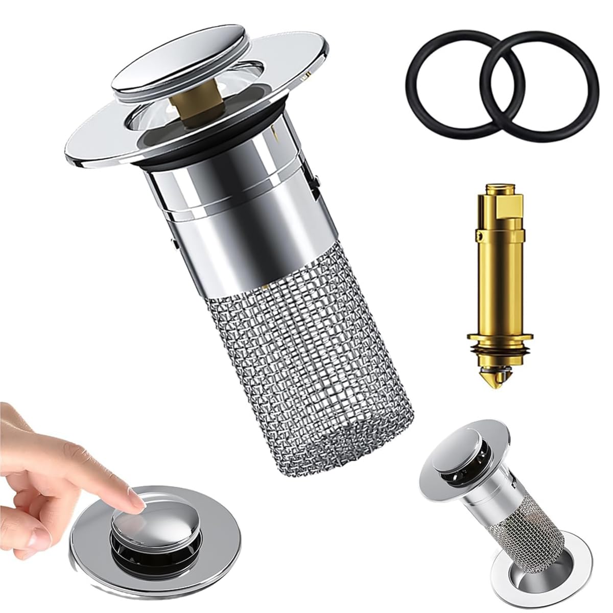 HASTHIP Bathroom Sink Stopper for 30–40mm Drains with Pop Up Design and Stainless Basket Filter