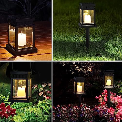 ELEPHANTBOAT® 2 Pack Solar Candle Light Warm White Light Tealight Candles Solar Camping Light Tent Light Tree Light Hanging Candle Light with Stake Solar Garden Light for Garden, Patio, Lawn, Bar