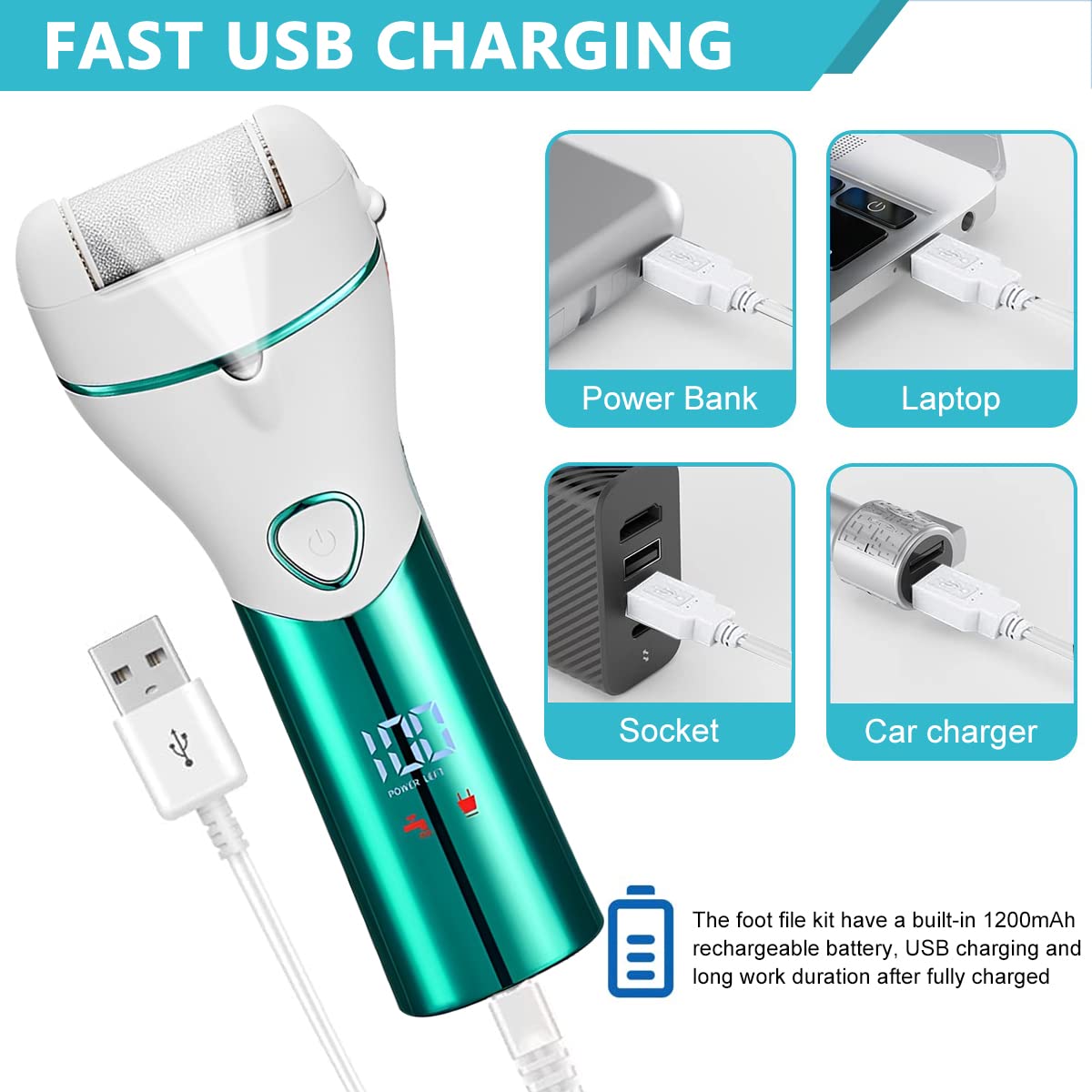 HANNEA Pedicure Scrubber for Smooth Feet with 2 Speeds and LCD Display | Rechargeable 1200mAh Electric Callus Remover