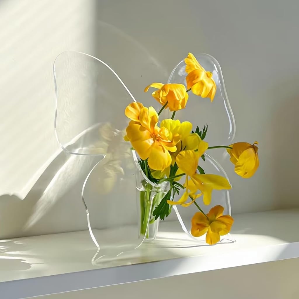 HASTHIP® Clear Acrylic Butterfly Vase Acrylic Frame Art Deco Decoration of Consoles and Various Desktops House Warming Gifts