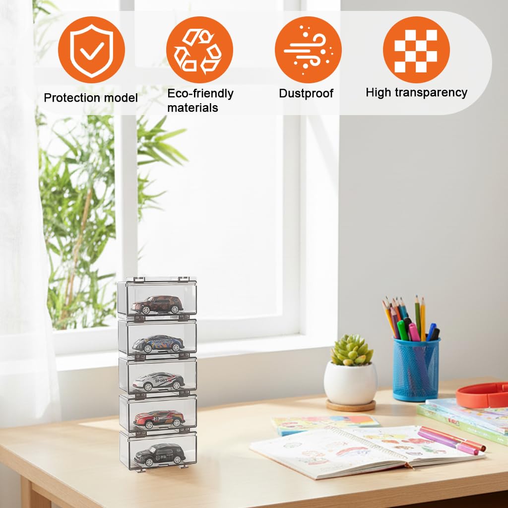 HASTHIP Car Models Display Case for 1:64 Racing Toys with 2 Tiers and 8 Compartments | Acrylic Dustproof Stackable Organizer