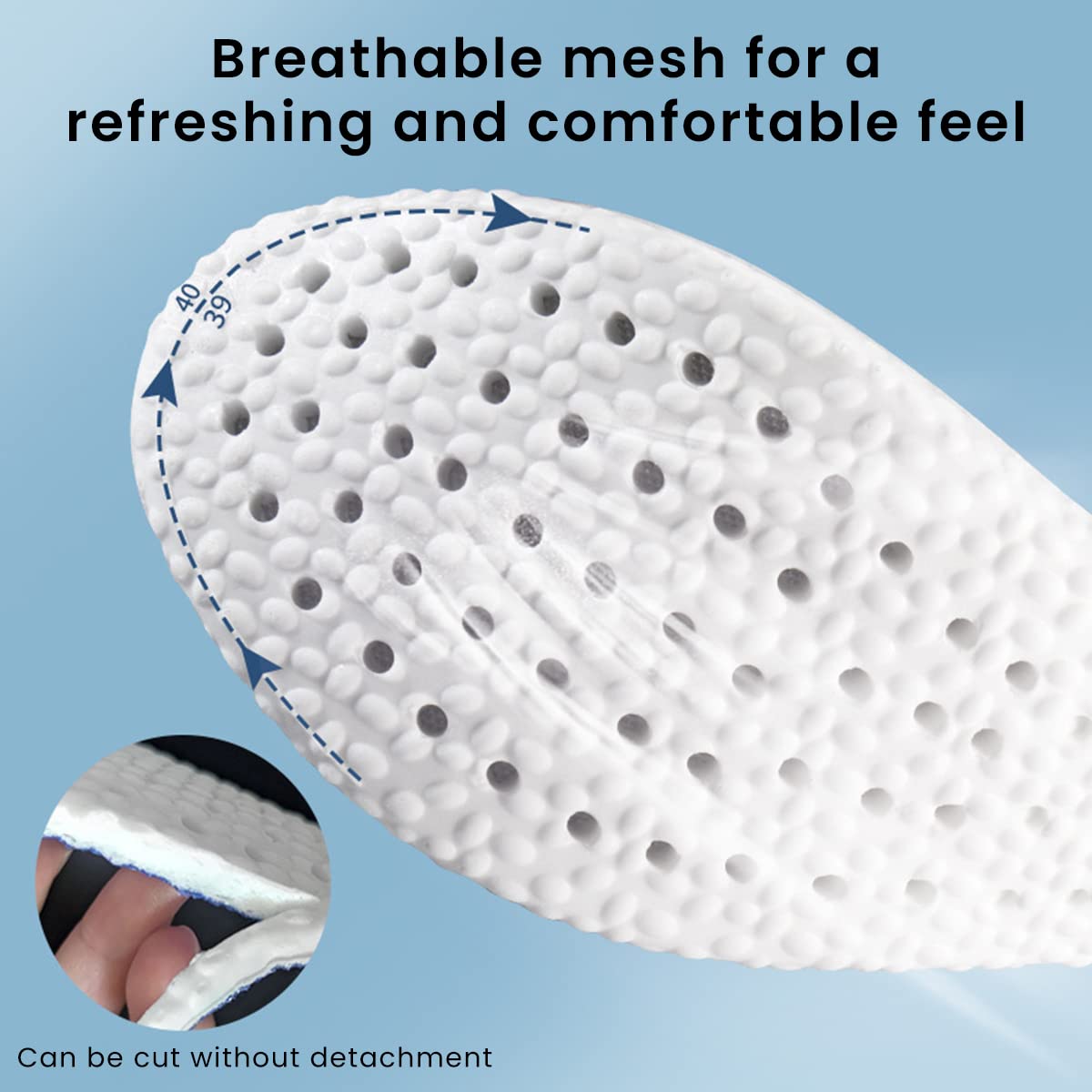 MAYCREATE Shoe Insoles for Sneakers with Ergonomic Perforated Design and 250mm Cuttable Fit | Breathable Latex Foam Cushioning for Men and Women