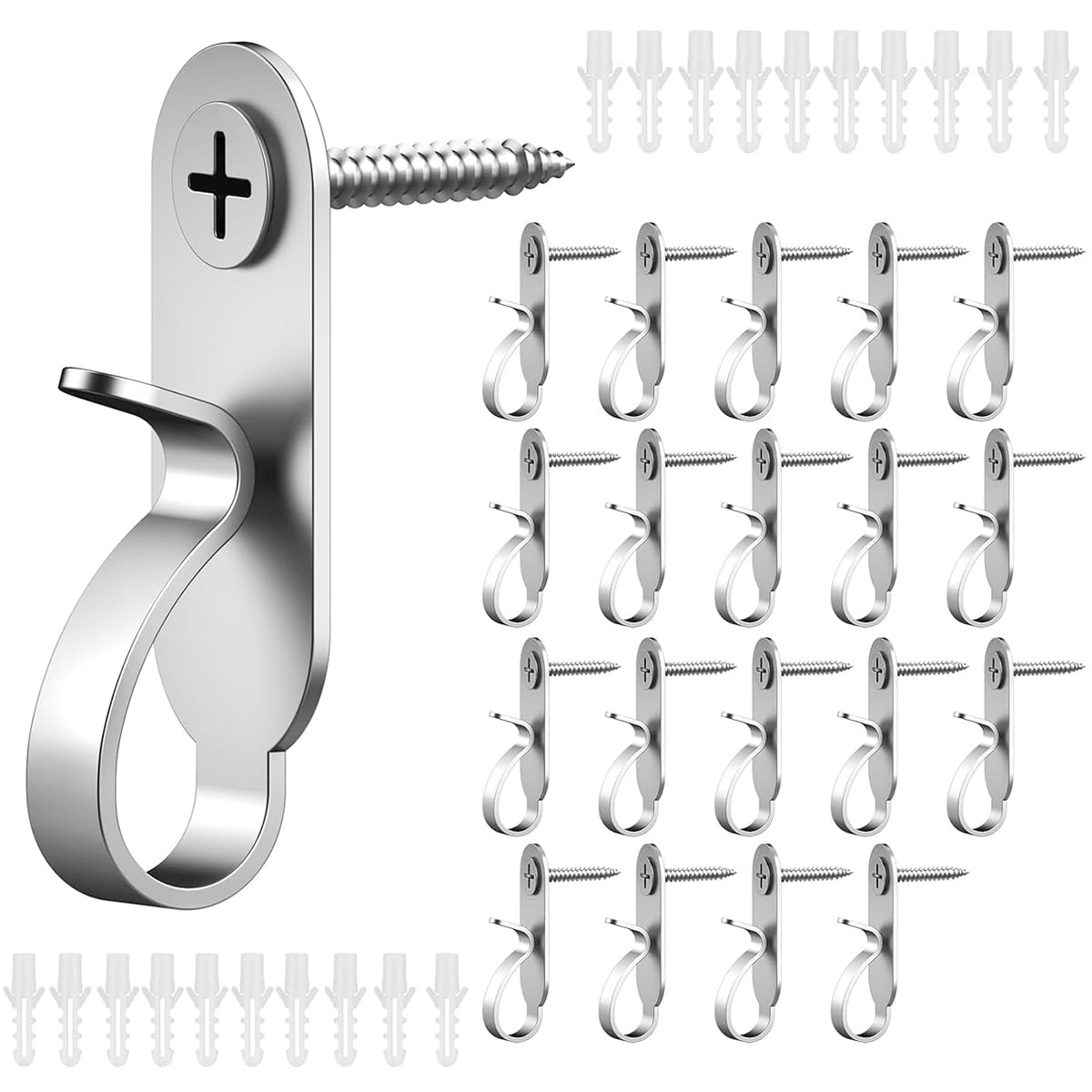 HASTHIP Stainless Steel Wall Hooks for String Lights featuring Screw Mount System | 20 Pcs Set