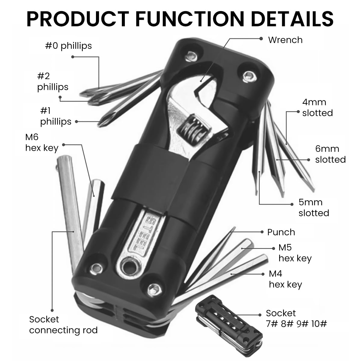 STHIRA® Multi Tool Folding Multifunctional Tool Portable Multi Hex Key Tool Drill Tool Mini Wrench Bicycle Repairing Tool Outdoor Gadget Multipurpose Gadget Gift for Man