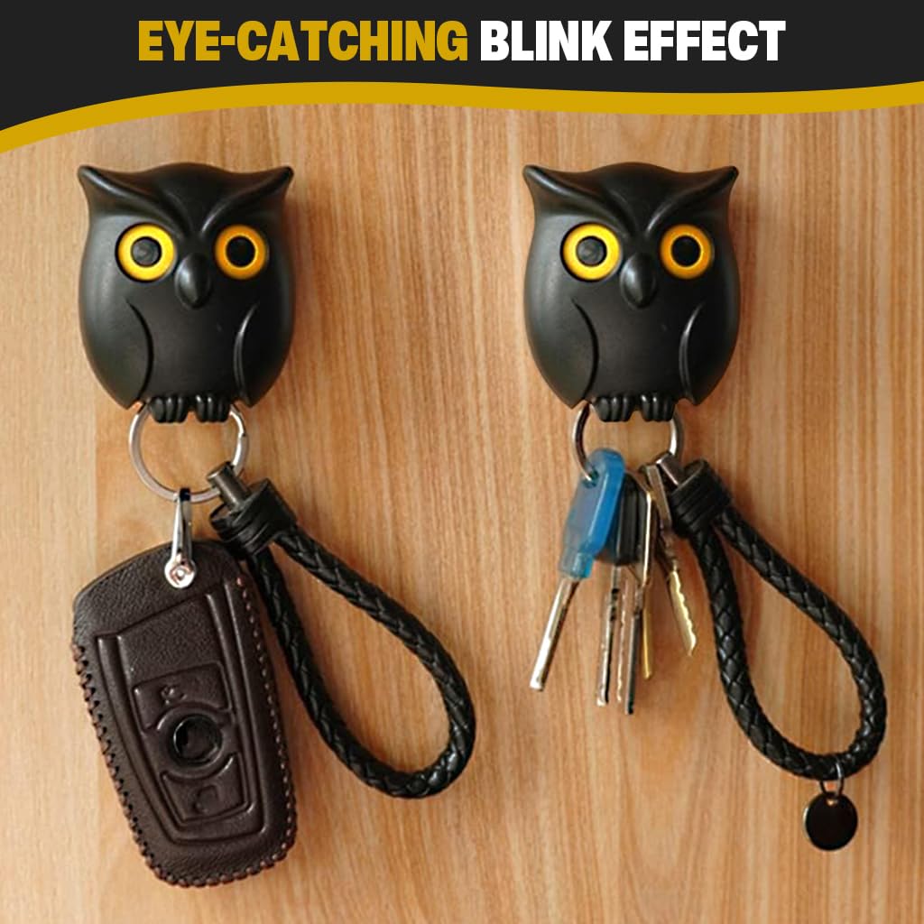 HASTHIP Key Mount Wall Organizer for Entryway with Push-in Key Grip and Blink Eye Owl Design
