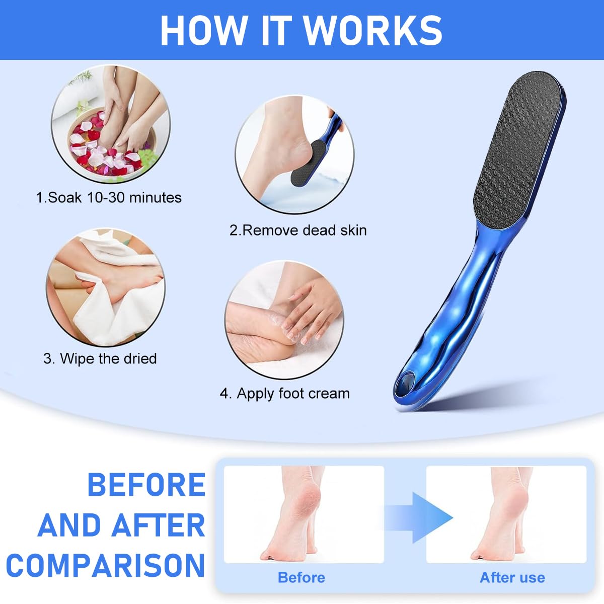 MAYCREATE Foot File for Callus Removal with Ergonomic Long Handle and Nanoglass Surface | Gentle Exfoliation for Smooth Feet