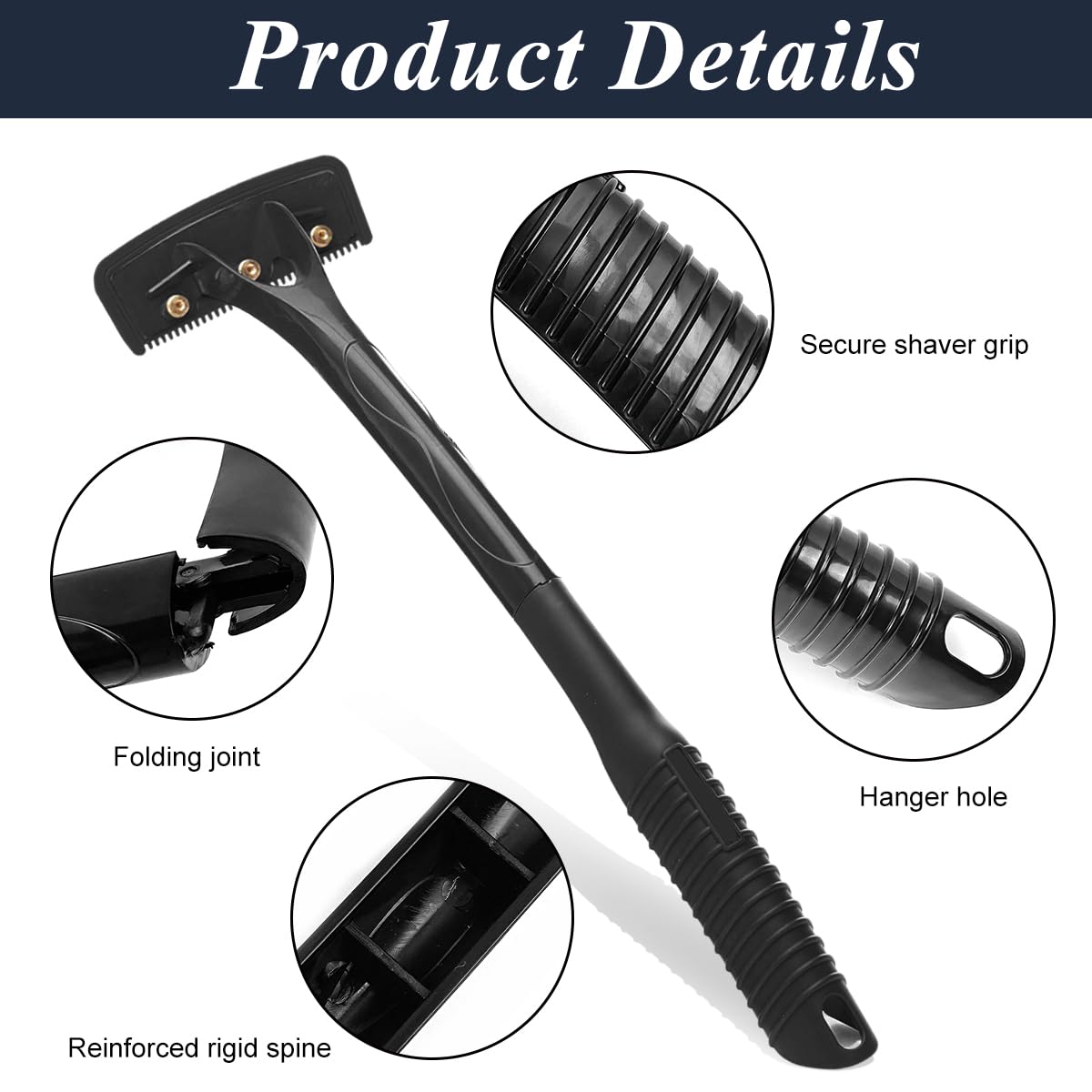 MAYCREATE Back Shaver for Men with 18.3 in Foldable Handle and Screw-Fixed Head | 5 Blades Included