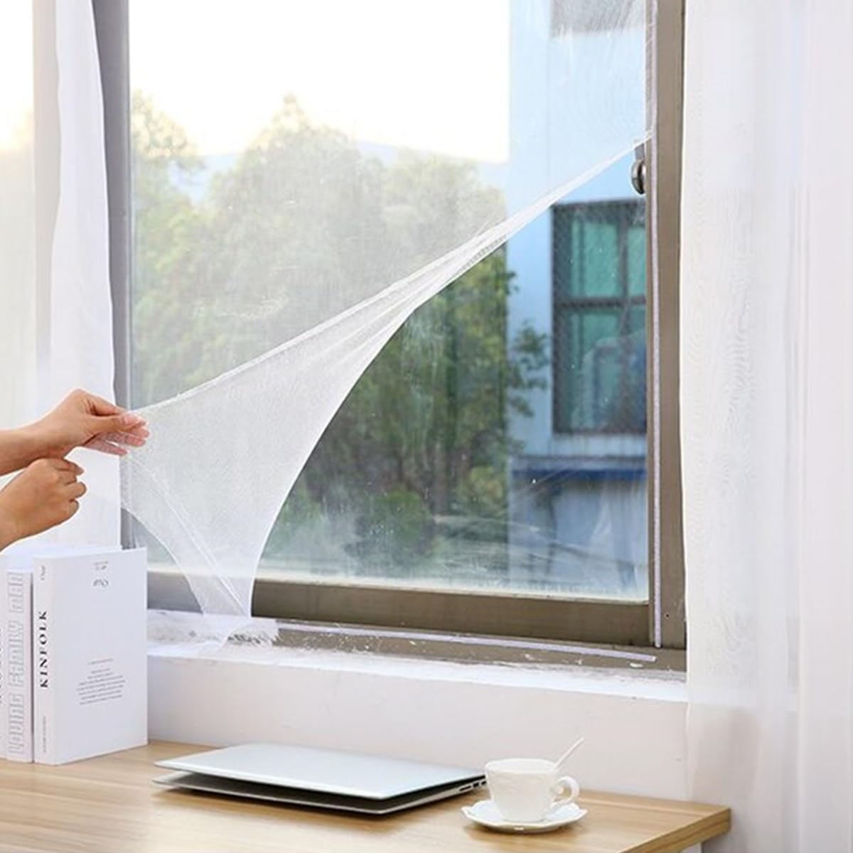 HASTHIP® Window Screen Self Adhesive Window Mosquito Screen 1.5x2m Cuttable White Nylon Mesh Screen Window Screen Netting Mesh for Door, Window, Openings