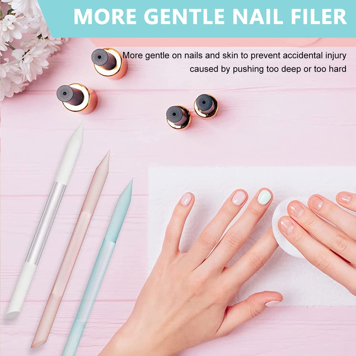 MAYCREATE® 3pcs Glass Nail File Nail Filer Double Ends Cuticle Pusher Nail Filer Crystal Column Nail Filer Cuticle Pusher Manicure Tool