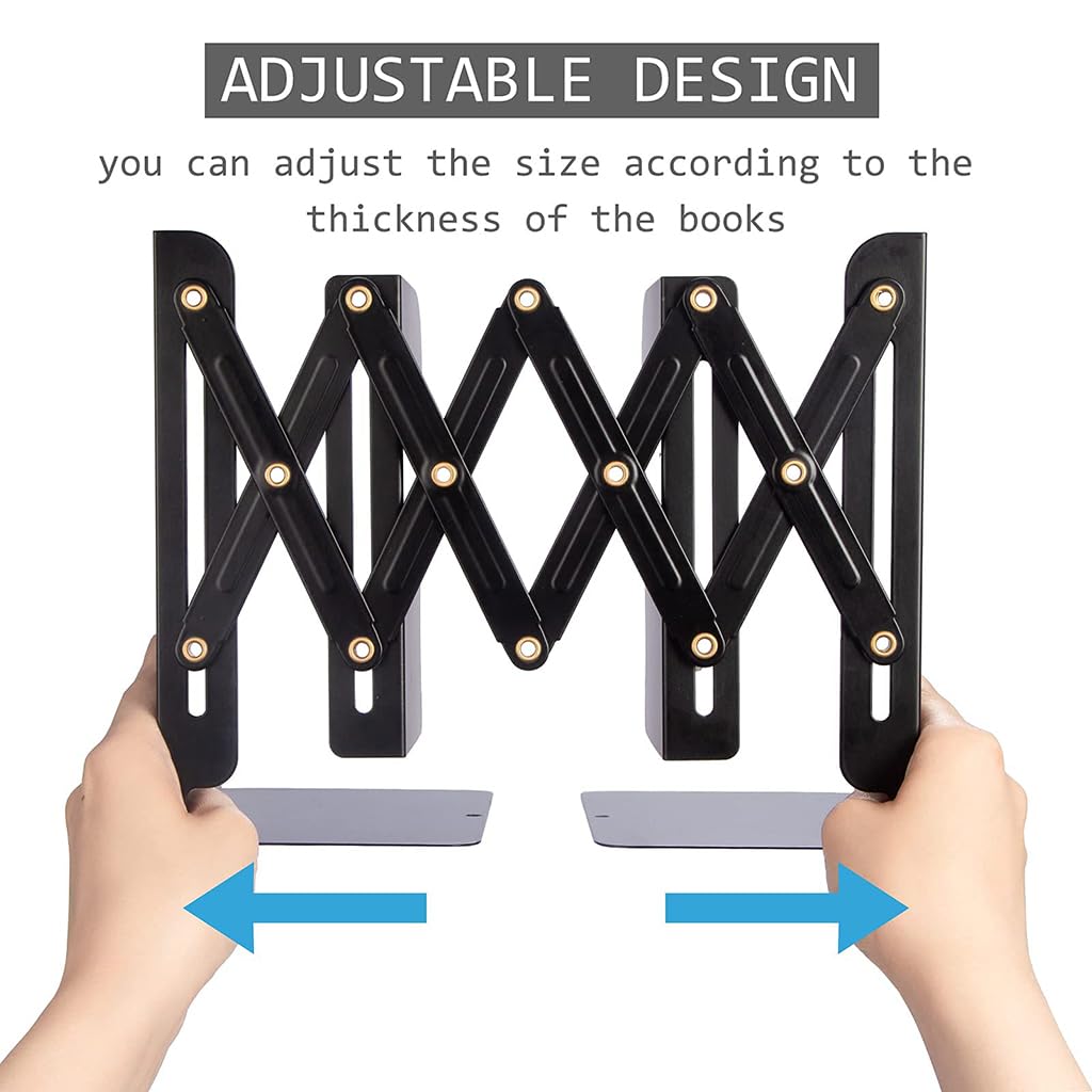 ZIBUYU Adjustable Book Ends for Office and Home featuring 4.1–16.9 in Expandable Metal Design
