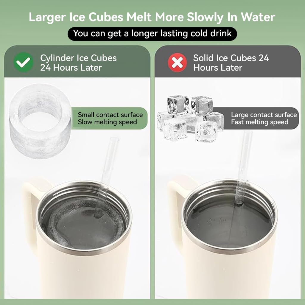 Supvox Ice Cube Mold for Stanley Tumbler Cups featuring 3 Cylinder Molds BPA-Free Silicone | Easy Release and Leak-Resistant Lid