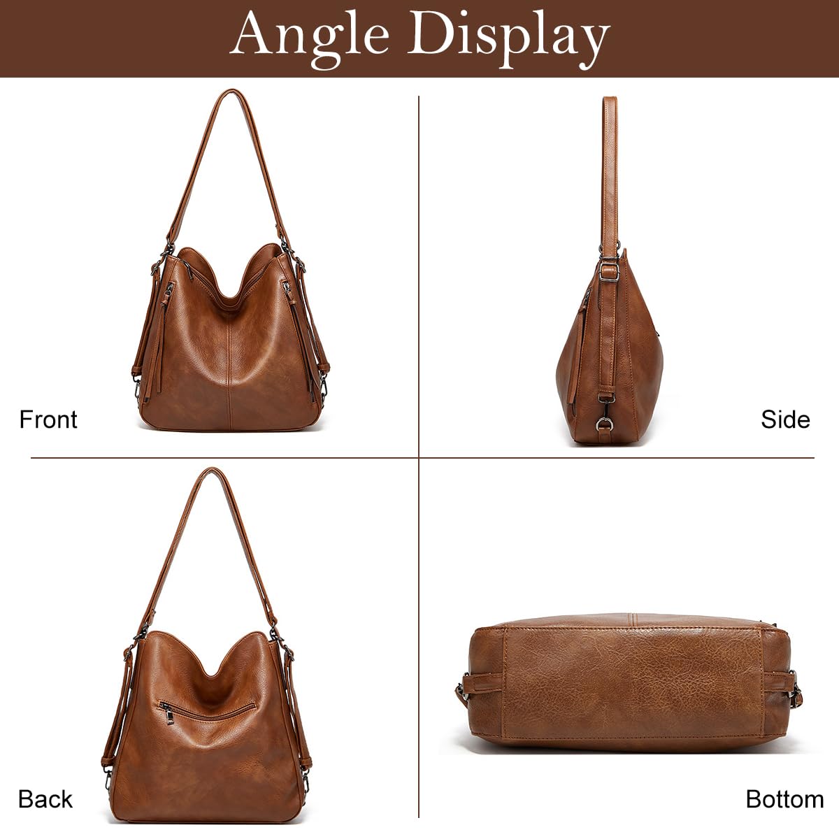 ZIBUYU Purse Set for Women with 3 PU Leather Bags featuring Tote Shoulder and Zipper Styles