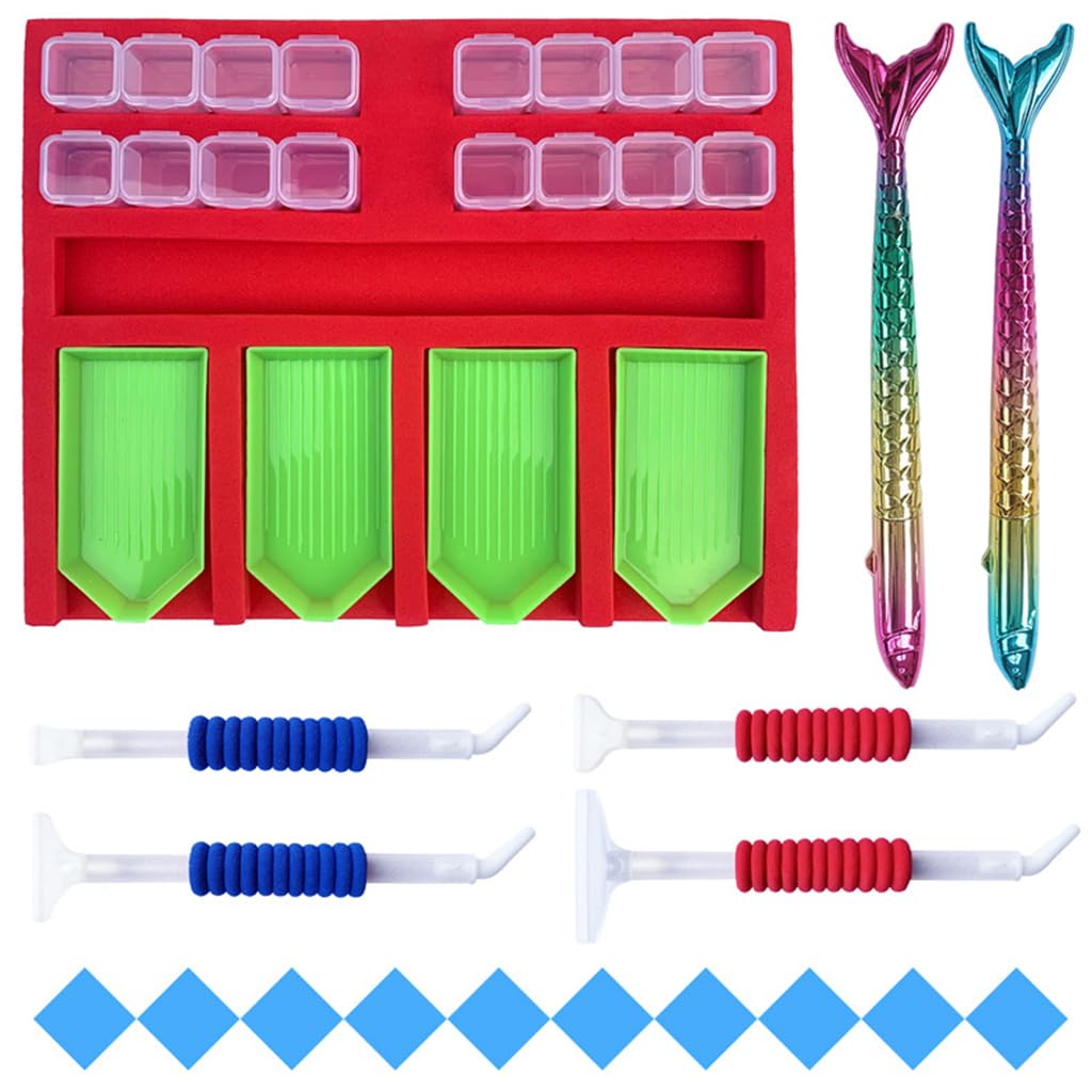 HASTHIP Diamond Art Accessories Kit for DIY Painting with 16 Storage Boxes and 2 Fishtail Pens