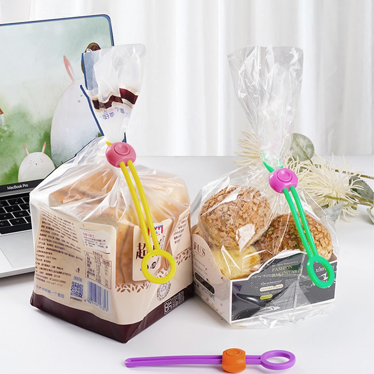 ZIBUYU Clips for Packet Sealing with Sliding Clip Design 10pcs Colorful TPE Straps