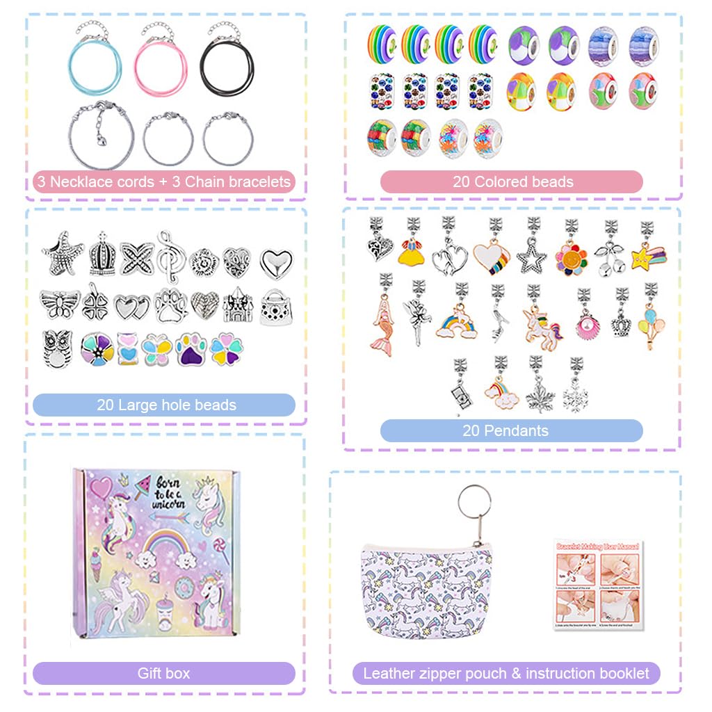 SANNIDHI Bracelet Making Kit for Girls, DIY Charms Bracelet Beads Kit for Jewellery Making, Cartoon Mermaid Unicorn Pendent, Necklace String Crafts Set for Kids Ages 6-12 Teen Girls Gifts