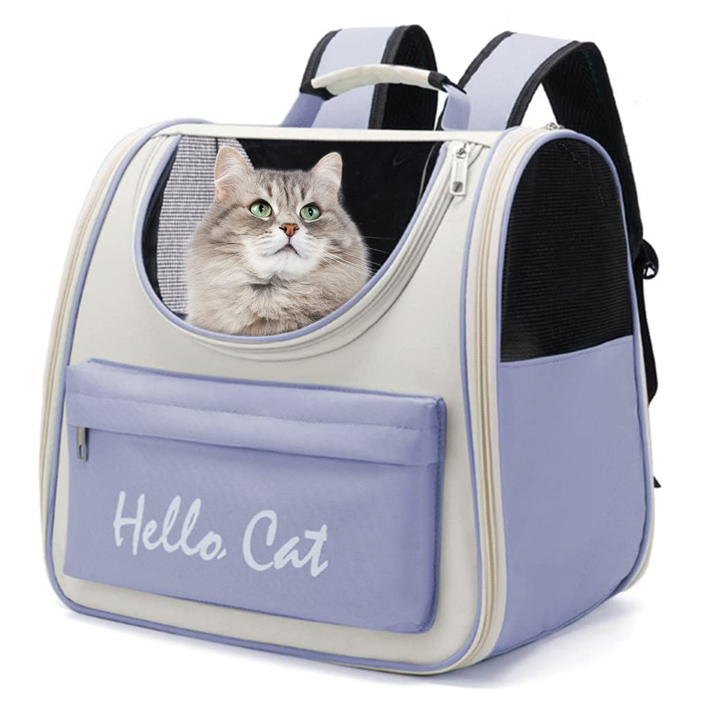 Qpets Cat Carrier Backpack for Travel with 34×25×37cm Spacious Frame and Mesh Window | Lavender Blue