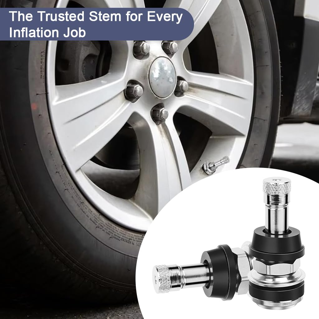 STHIRA Automotive Tire Valves for Tubeless Car and Motorcycle Tires with Threaded Air Nozzle | 4Pcs Metal and Rubber Set for Reliable Pressure Maintenance