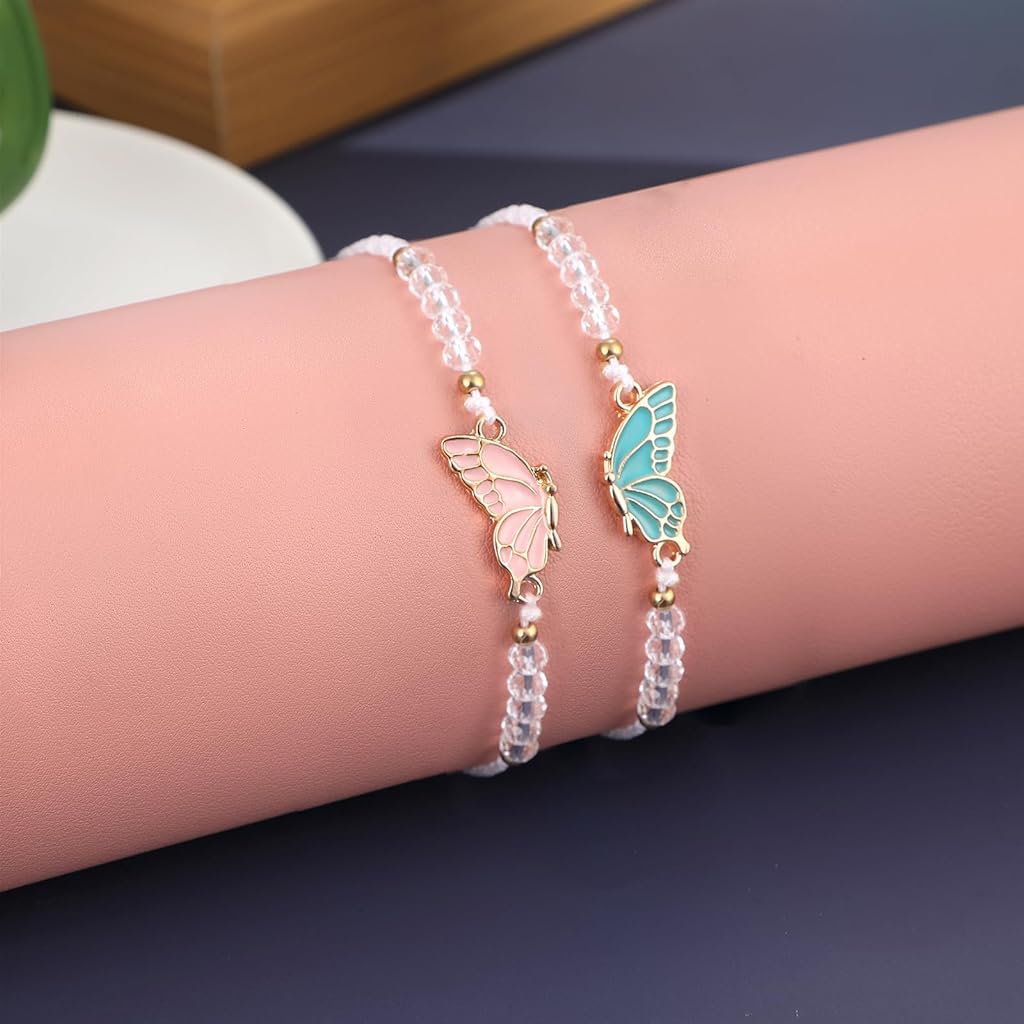 SANNIDHI Friendship Bracelet Set featuring Adjustable 2 Pcs Butterfly Beaded Design for Girls | Ideal Gift for Sisters and Best Friends